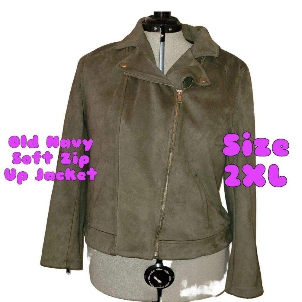 Clothing - Old Navy Army Green Suede Zip-Up Jacket Size 2XL